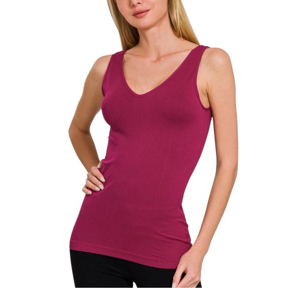 Women’s Wine 2-Way (U & V-Neck) Seamless Tank NEW